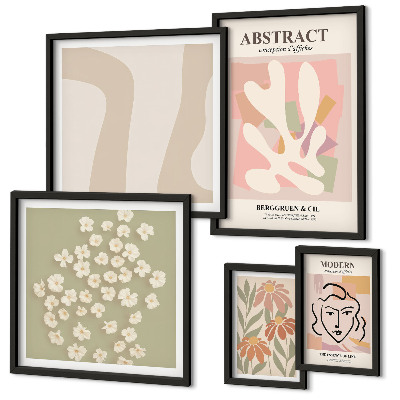 Conjunto de 5 quadros com moldura Interior elegante com flores abstratas