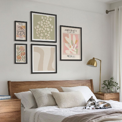 Conjunto de 5 quadros com moldura Interior elegante com flores abstratas