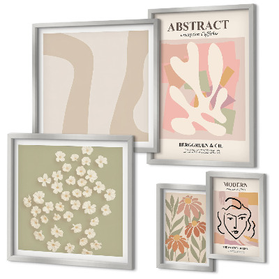 Conjunto de 5 quadros com moldura Interior elegante com flores abstratas