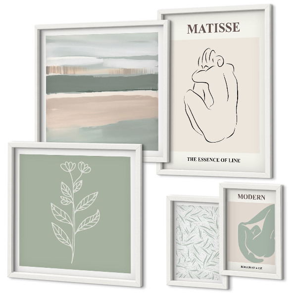 Conjunto de 5 quadros decorativos Gráficos de plantas estilosos