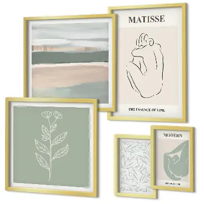 Conjunto de 5 quadros decorativos com estampas de gráficos de plantas estilosos
