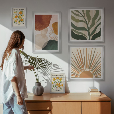 Conjunto de 5 quadros com moldura Gráficos de plantas elegantes com geometria