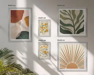Conjunto de 5 quadros com moldura estampas de plantas elegantes com geometria