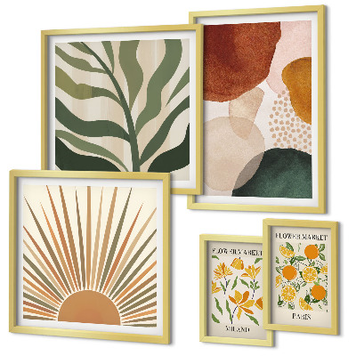 Conjunto de 5 quadros com moldura Gráficos de plantas elegantes com geometria