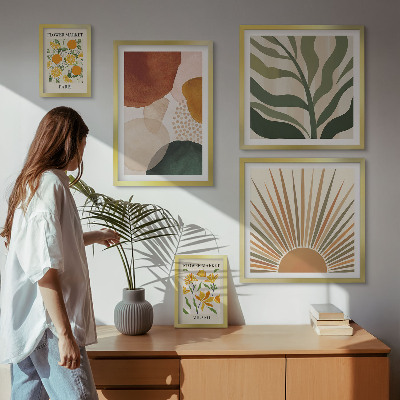 Conjunto de 5 quadros com moldura Gráficos de plantas elegantes com geometria