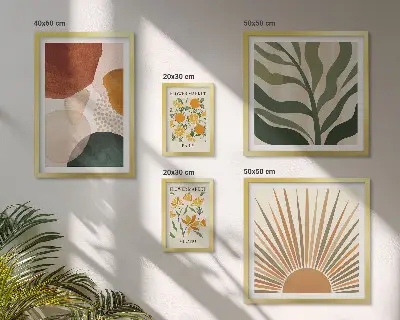 Conjunto de 5 quadros com moldura estampas de plantas elegantes com geometria