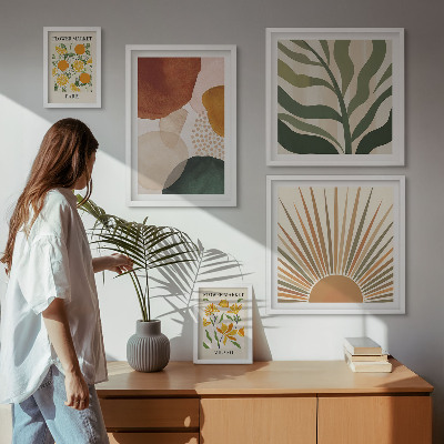 Conjunto de 5 quadros com moldura Gráficos de plantas elegantes com geometria