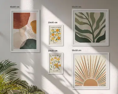 Conjunto de 5 quadros com moldura estampas de plantas elegantes com geometria