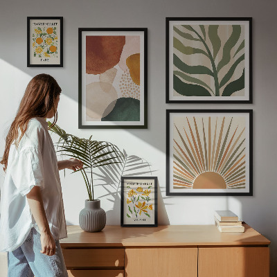 Conjunto de 5 quadros com moldura Gráficos de plantas elegantes com geometria
