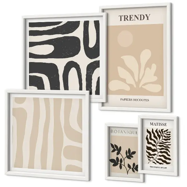 Conjunto de 5 quadros decorativos com motivos elegantes de plantas