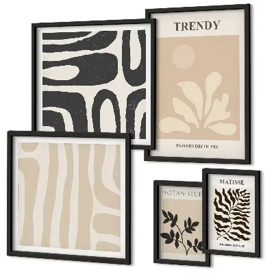 Conjunto de 5 quadros decorativos com motivos elegantes de plantas