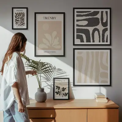 Conjunto de 5 quadros decorativos com motivos elegantes de plantas