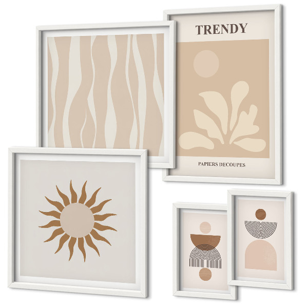 Conjunto de 5 quadros com moldura Decorações abstratas elegantes