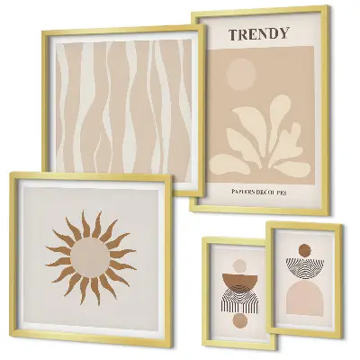 Conjunto de 5 quadros com moldura com estampas abstratas elegantes