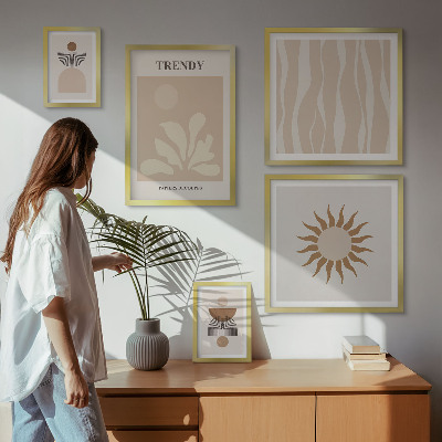 Conjunto de 5 quadros com moldura Decorações abstratas elegantes