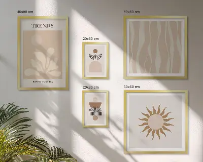 Conjunto de 5 quadros com moldura com estampas abstratas elegantes