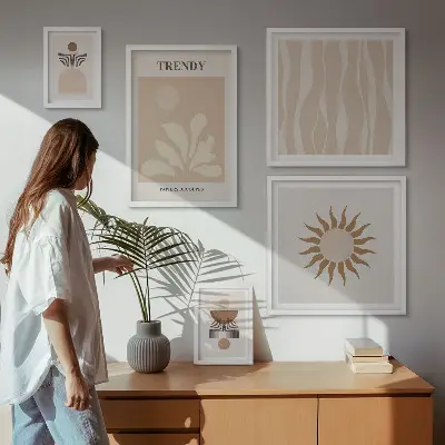 Conjunto de 5 quadros com moldura com estampas abstratas elegantes