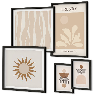 Conjunto de 5 quadros com moldura Decorações abstratas elegantes