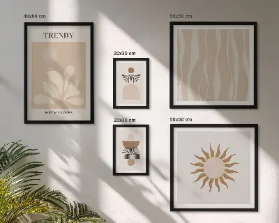 Conjunto de 5 quadros com moldura com estampas abstratas elegantes