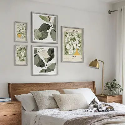 Conjunto de 5 quadros decorativos com motivos florais de Londres, Dublin e Tóquio