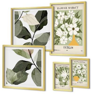 Conjunto de 5 quadros decorativos Motivos florais Londres Dublin Tóquio