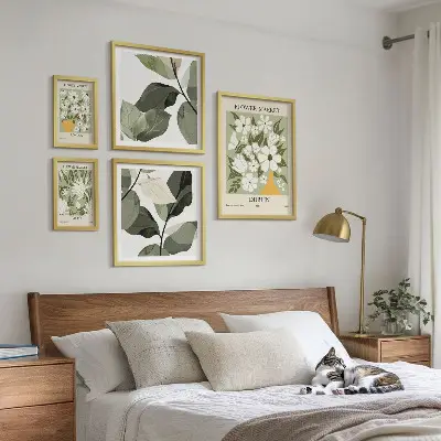 Conjunto de 5 quadros decorativos com motivos florais de Londres, Dublin e Tóquio