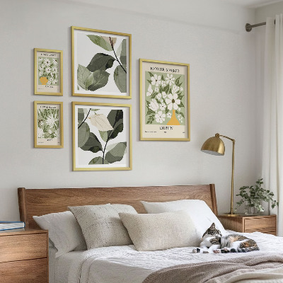 Conjunto de 5 quadros decorativos Motivos florais Londres Dublin Tóquio