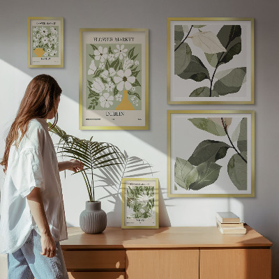 Conjunto de 5 quadros decorativos Motivos florais Londres Dublin Tóquio