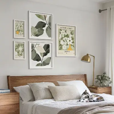 Conjunto de 5 quadros decorativos com motivos florais de Londres, Dublin e Tóquio