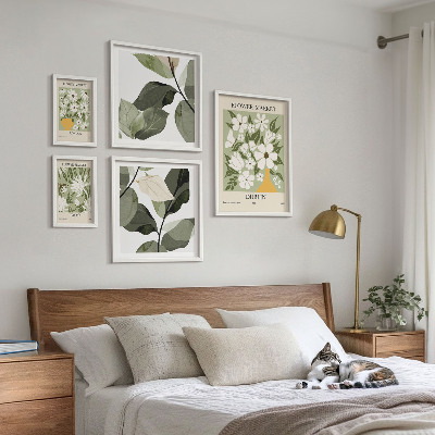 Conjunto de 5 quadros decorativos Motivos florais Londres Dublin Tóquio