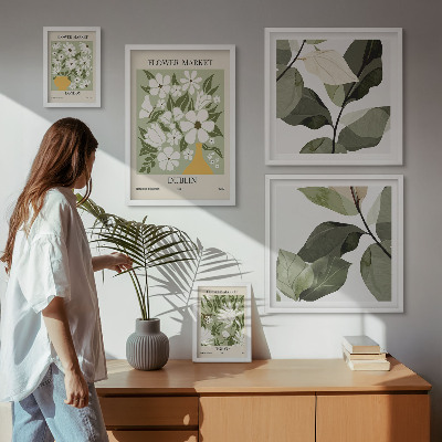 Conjunto de 5 quadros decorativos Motivos florais Londres Dublin Tóquio