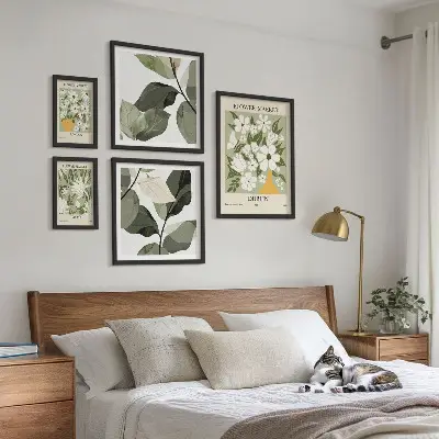 Conjunto de 5 quadros decorativos com motivos florais de Londres, Dublin e Tóquio