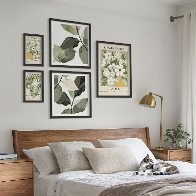 Conjunto de 5 quadros decorativos Motivos florais Londres Dublin Tóquio