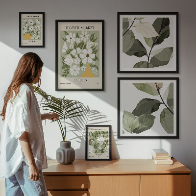Conjunto de 5 quadros decorativos Motivos florais Londres Dublin Tóquio