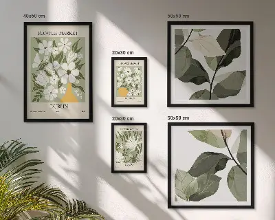 Conjunto de 5 quadros decorativos com motivos florais de Londres, Dublin e Tóquio