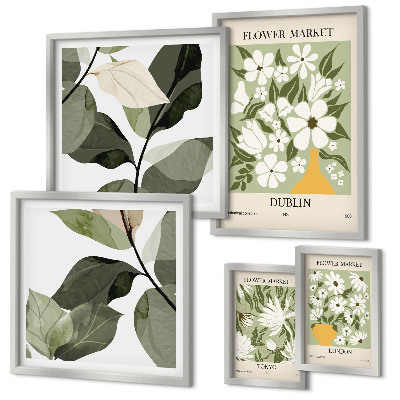 Conjunto de 5 quadros decorativos Motivos florais Londres Dublin Tóquio