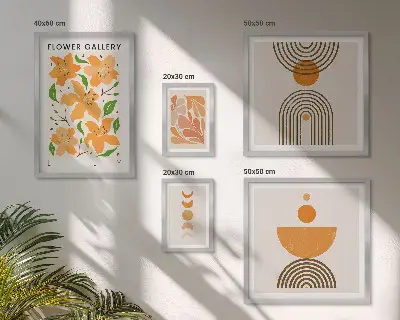 Conjunto de 5 quadros decorativos com estampas de flores elegantes e geometria