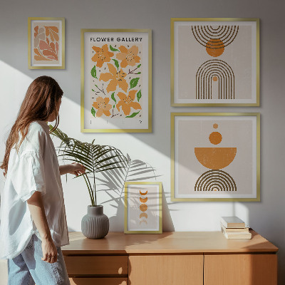 Conjunto de 5 quadros decorativos Flores elegantes e geometria