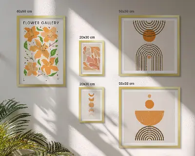 Conjunto de 5 quadros decorativos com estampas de flores elegantes e geometria