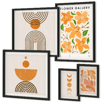 Conjunto de 5 quadros decorativos Flores elegantes e geometria