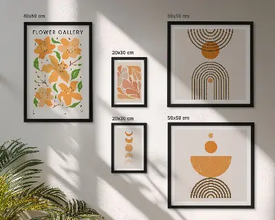 Conjunto de 5 quadros decorativos com estampas de flores elegantes e geometria