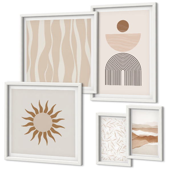 Conjunto de 5 quadros decorativos Formas abstratas e elegantes da natureza