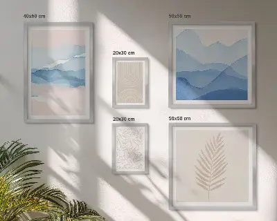 Galeria de parede com paisagens abstratas de folhas
