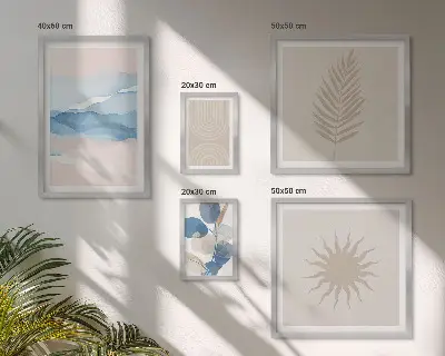 Galeria de quadros para parede com estampas de ondas abstratas de plantas