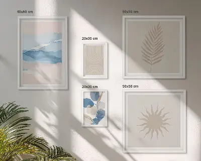 Galeria de quadros para parede com estampas de ondas abstratas de plantas