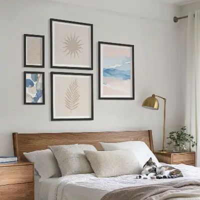 Galeria de quadros para parede com estampas de ondas abstratas de plantas