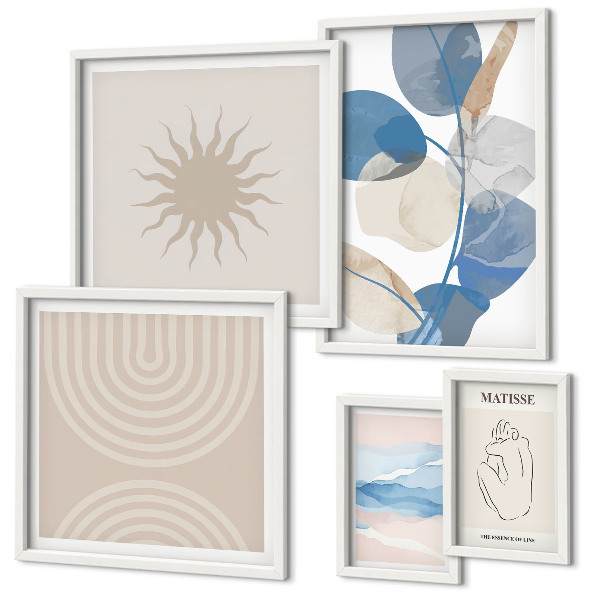 Conjunto de 5 quadros com moldura Plantas abstratas estilosas