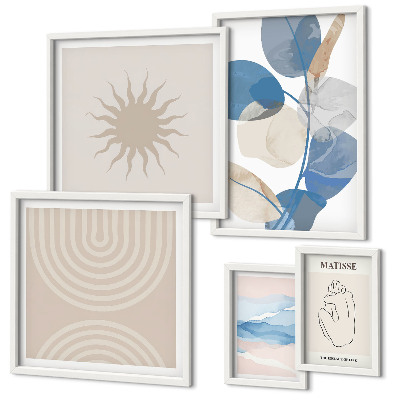 Conjunto de 5 quadros com moldura Plantas abstratas estilosas