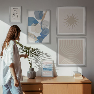 Conjunto de 5 quadros com moldura Plantas abstratas estilosas