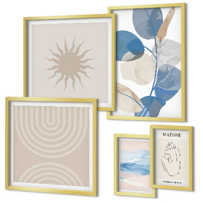 Conjunto de 5 quadros com moldura Plantas abstratas estilosas